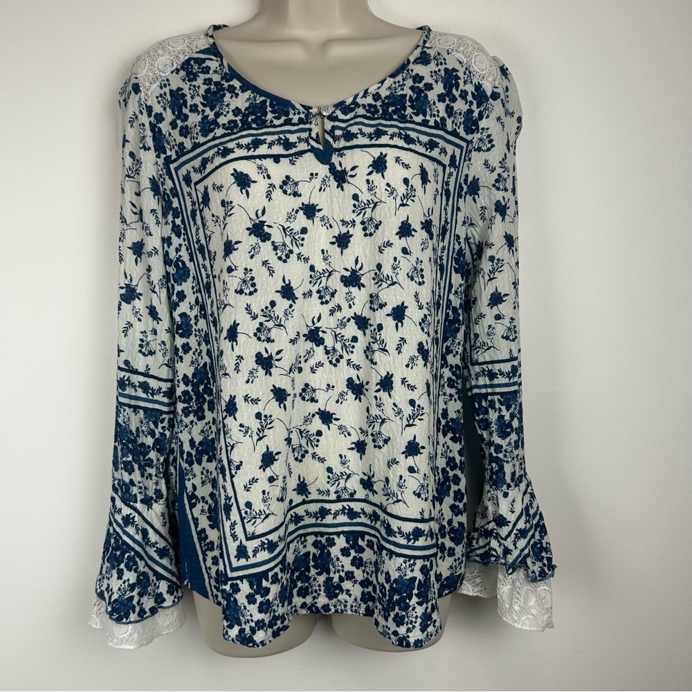 New Directions Peasant Blouse with Bell Sleeves sz M Bohemian Office Fairy